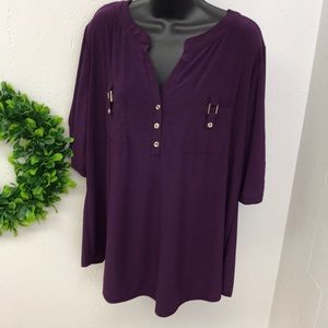 PerSeption Women Purple Buttoned Cuff Top 2X